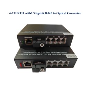 4-CH RJ11 with 1 Gigabit RJ45 toOptical Converter