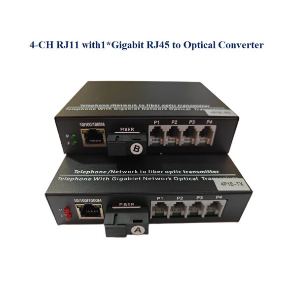 4-CH RJ11 with 1 Gigabit RJ45 toOptical Converter