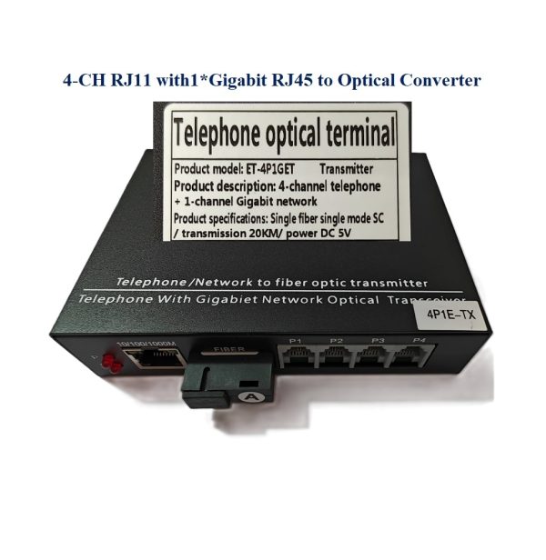 4-CH RJ11 with 1 Gigabit RJ45 toOptical Converter - Image 3