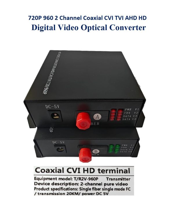 720P 960 2 Channel Coaxial CVI TVI AHD HD Digital Video Optical Converter " - Image 4