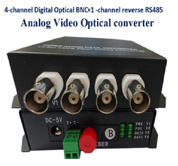 4-channel Digital Optical BNC+1 -channel reverse RS485 Analog Video Optical converter