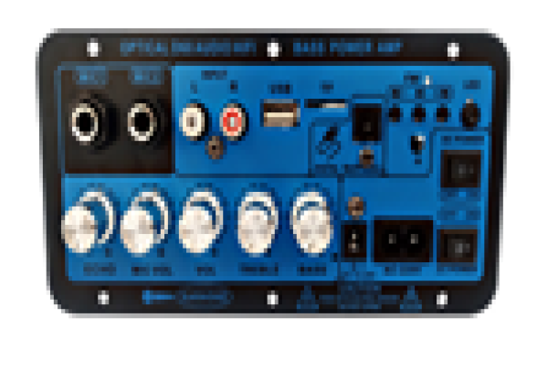 Bluetooth radio, USB, TF, dual MIC inputs, remote control,Fiber Optic Input